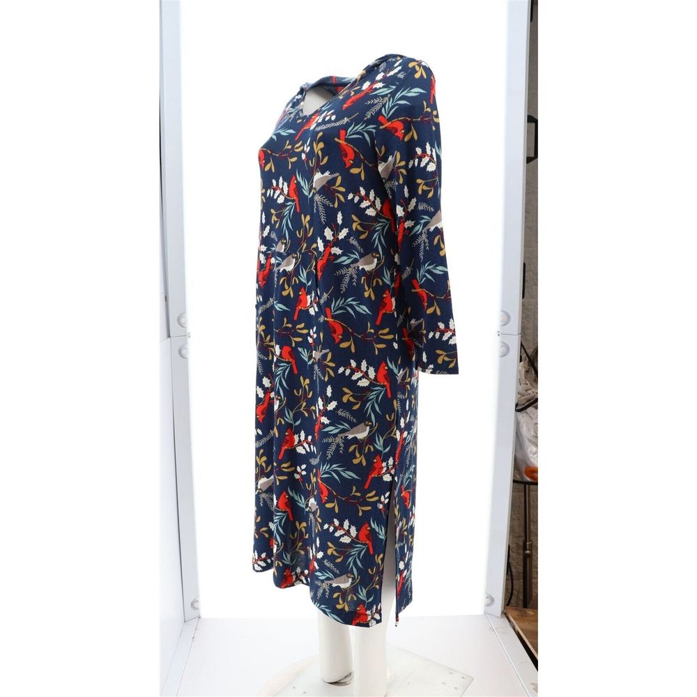 Comfort Code Brushed Knit Long-Slv Hooded Lounger Cardinal Birds 723037P - Picture 2 of 8